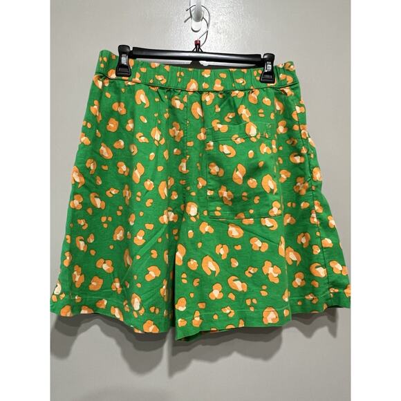 Tabitha Brown Pants - Summer Chic Resort vibrant Green & Orange Spotted Linen Blend Shorts Medium
